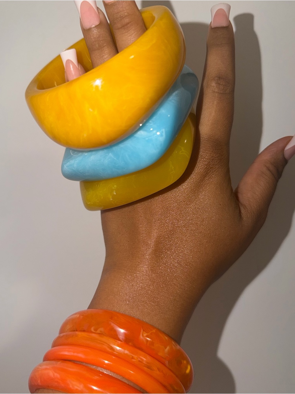 Vibrant Resin Bangle Trio — Yellow & Sky Blue